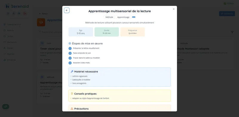 Interface de l'application Serenaid - Bonnes pratiques
